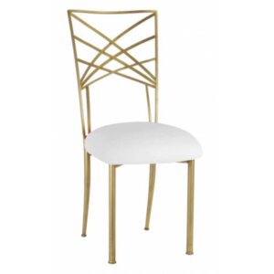 A simple gold art deco chair with a white cushion