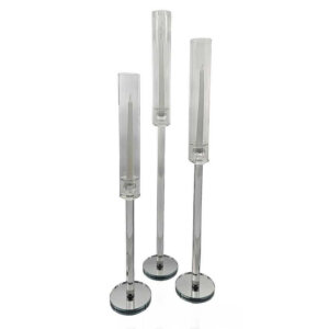Three tall glass candle holders