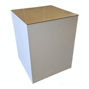 A white pedestal with a gold top