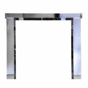 A reflective, rectangular silver arch