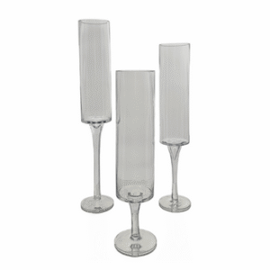 Three stemmed glass candle holders