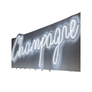 A white neon side reading "champagne"