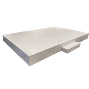 A white rectangular stage with a small platform to step up to the larger one